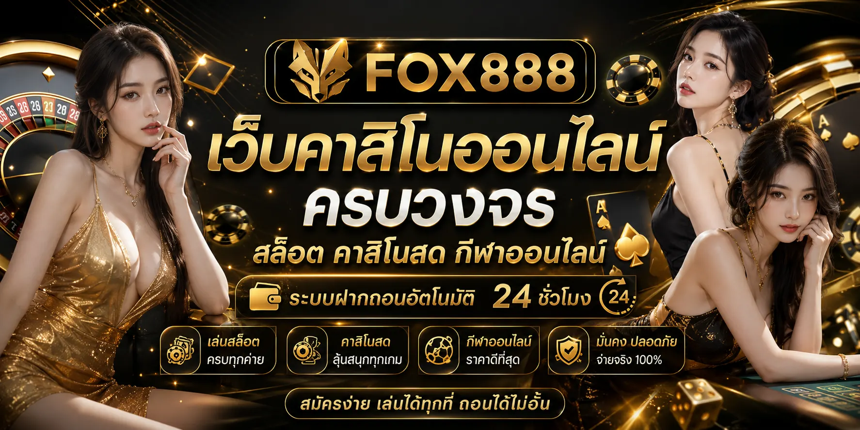 FOX888 เว็บคาสิโนออนไลน์ครบวงจร สล็อต คาสิโนสด และกีฬาออนไลน์ พร้อมระบบฝากถอนอัตโนมัติ 24 ชั่วโมง